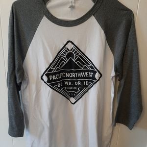 Mens gray and white PNW 3/4 sleeve baseball tee